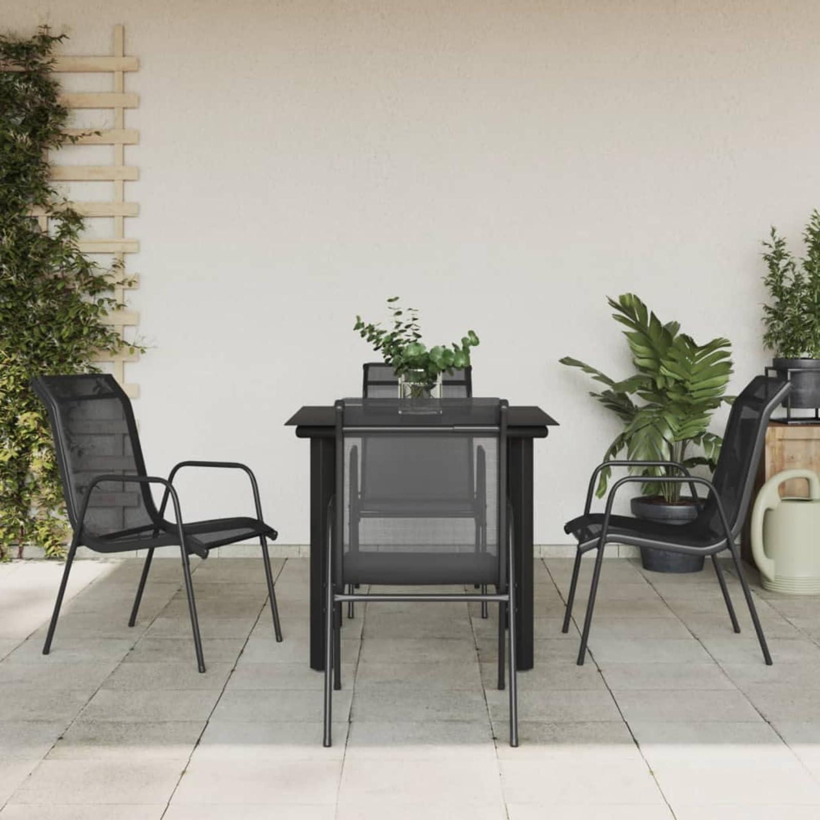 Juego de Comedor para jardín 5 Piezas Mesa Jardin Exterior con sillas Mueble Comedor Muebles Jardin Exterior Acero y textilene Negro - 3200691
