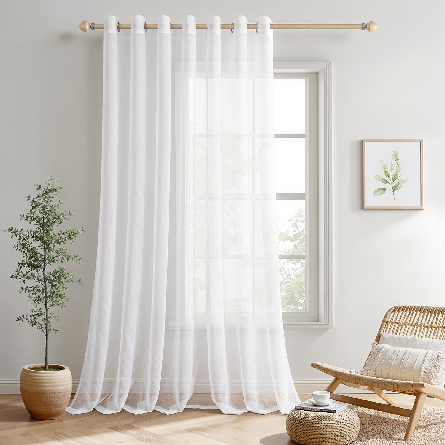 MIULEE Tende Trasparenti in Voile Con Occhielli Morbidi Finestre per Camera da Letto e per Salotto Eleganti Soggiorno 1 Pannelli 300x245cm Bianco