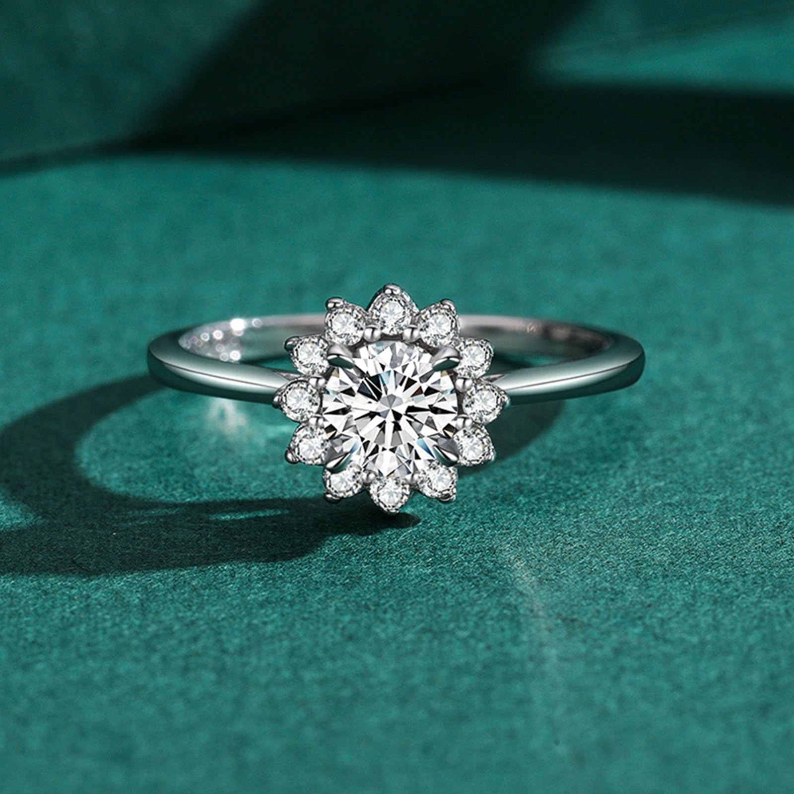Anillo de oro real para mujer, anillo de boda con 1 ct Moissanite Halo, anillo de compromiso de oro blanco para mujer