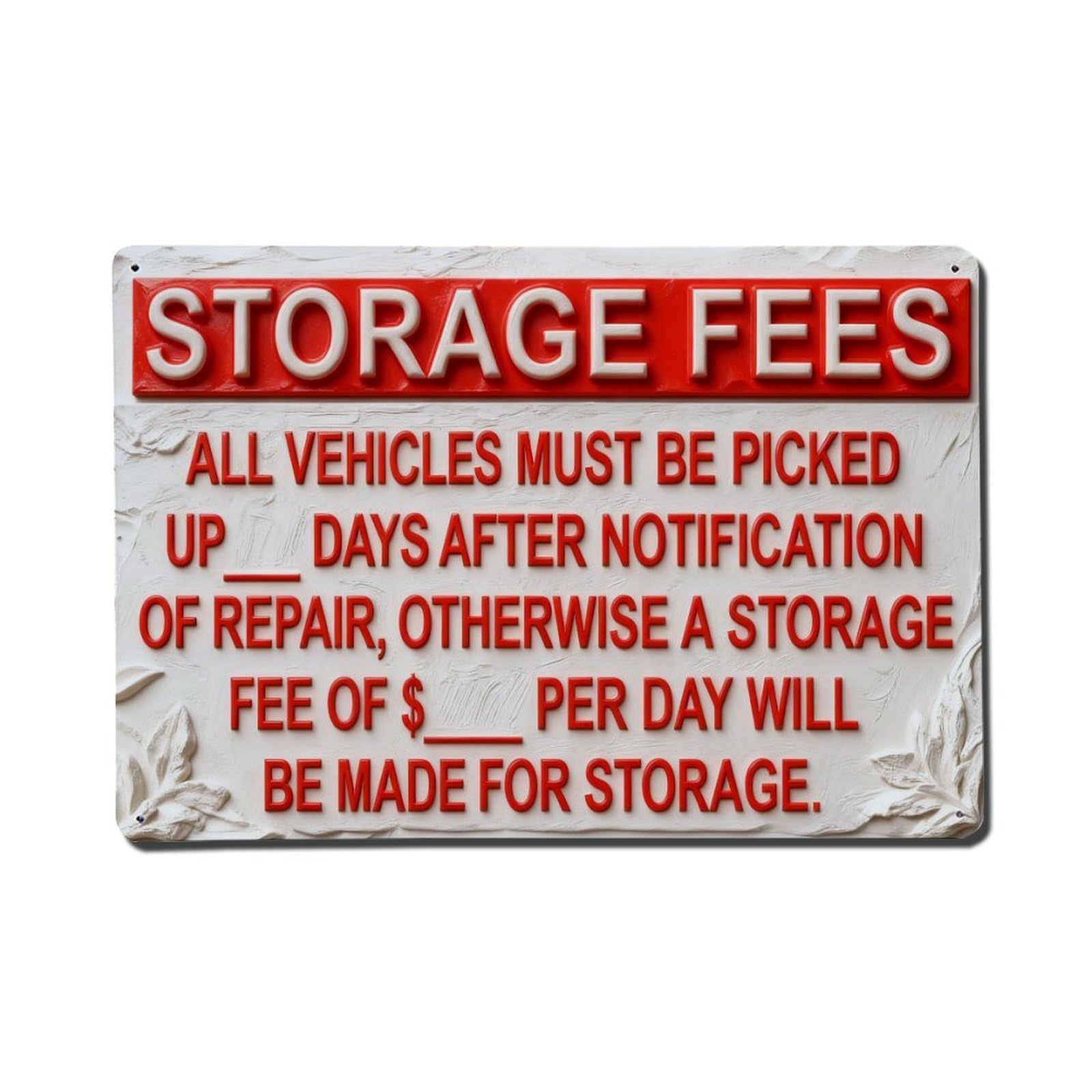 Iageret Vintage Storage Fees Notice Sign Metal Tin Sign Retro Wall Decor, Bar Garage Cafe Kitchen Home Wall Art Poster Decoration 8X12inches