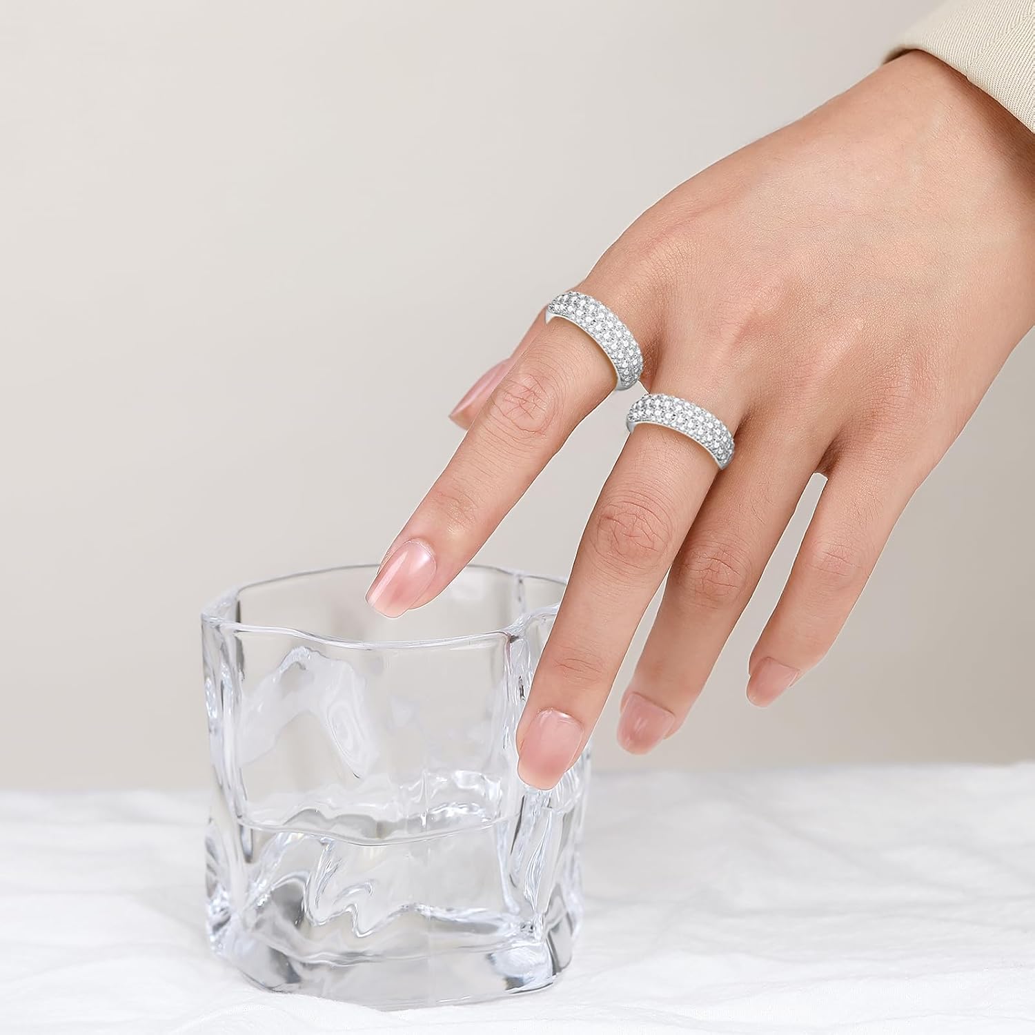 SUNFEEL Wedding Band Ring,5-Row Wdith Half Eternity Band Cubic Zirconia Rings 925 Sterling Silver Prong Setting,Anniversary And Bridal Gift for Women Wife,All Size - Image 5