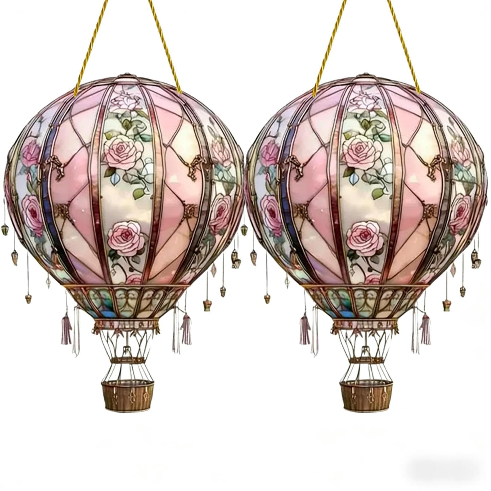 2pcs Hot Air Balloon Sun Catcher, 2D Acrylic Hanging Ornament Outdoor Garden Window Wall Decoration for Home Patio Store Event