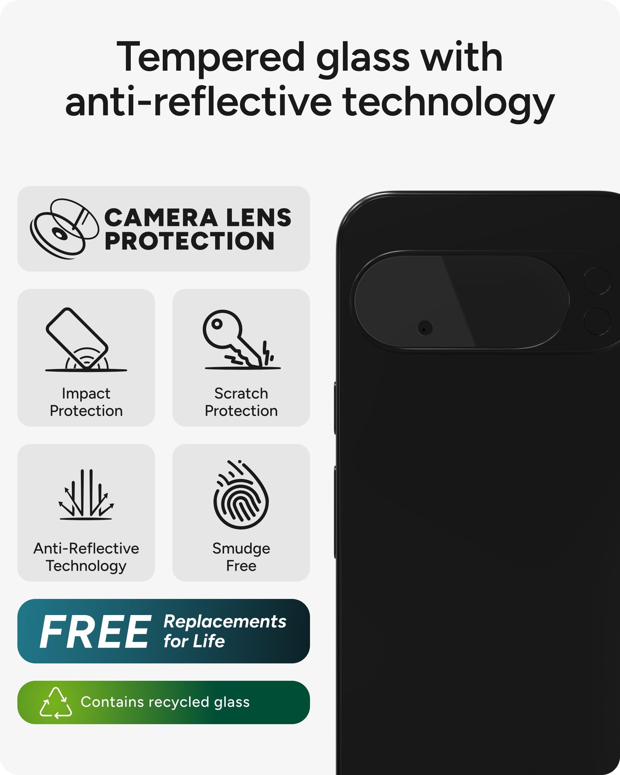 ZAGG Glass Elite - Protezione antiriflesso per obiettivo della fotocamera Google Pixel 10/10 Pro, tecnologia antiriflesso, antigraffio e resistente agli urti, senza sbavature, invisibile, materiali