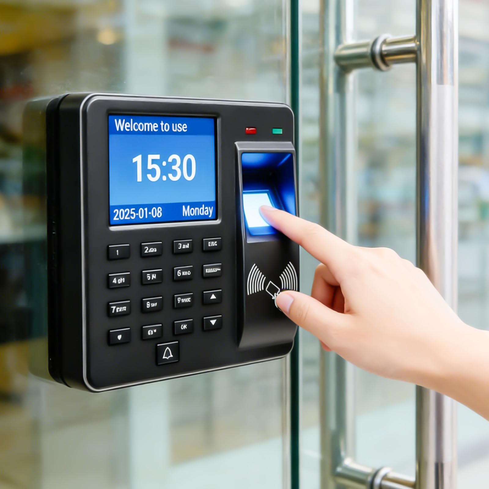 GAOUTO Zeiterfassung für Kleinbetriebe, 1000 Fingerabdrücke, Fingerabdruck Stempeluhr Arbeitszeiterfassung Stempeluhr, Fingerprint Zeiterfassungsgerät mit 5 RFID Karten, 22 Sprachen