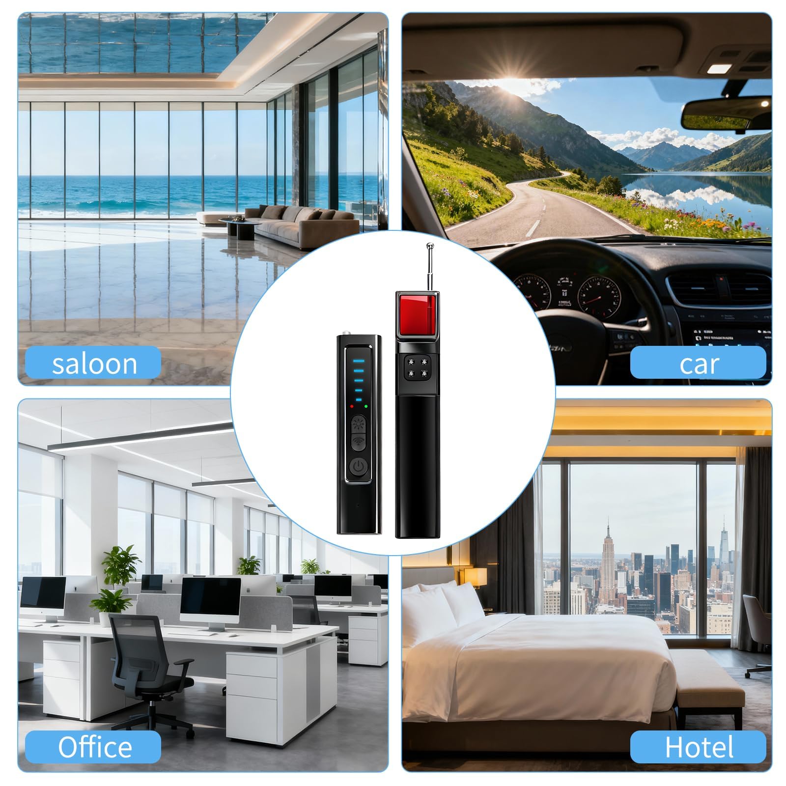 Détecteur de Caméra et Micro Espion 4 en 1 Détecteur RF sans Fil 1MHz-8GHz avec 5 Niveaux de Sensibilité, Alarme Sécurité pour Maison Bureau Hôtel Voyage