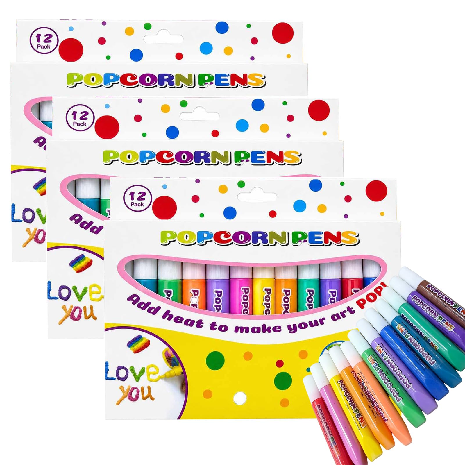 3D Bubble Popcorn Drawing Pens Set, 36Pcs Magic Puffy Paint Pens for Kids
