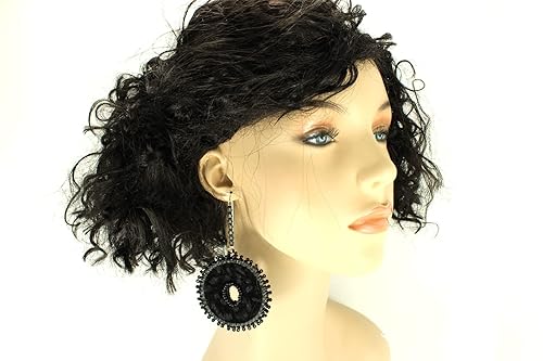 Miniatura 6 de Black Silver Velvet Leopard Print Glitter Crystal Beaded Earrings Long Short Reversible Styles Statement Party Holiday Round Circle Fashion Earrings