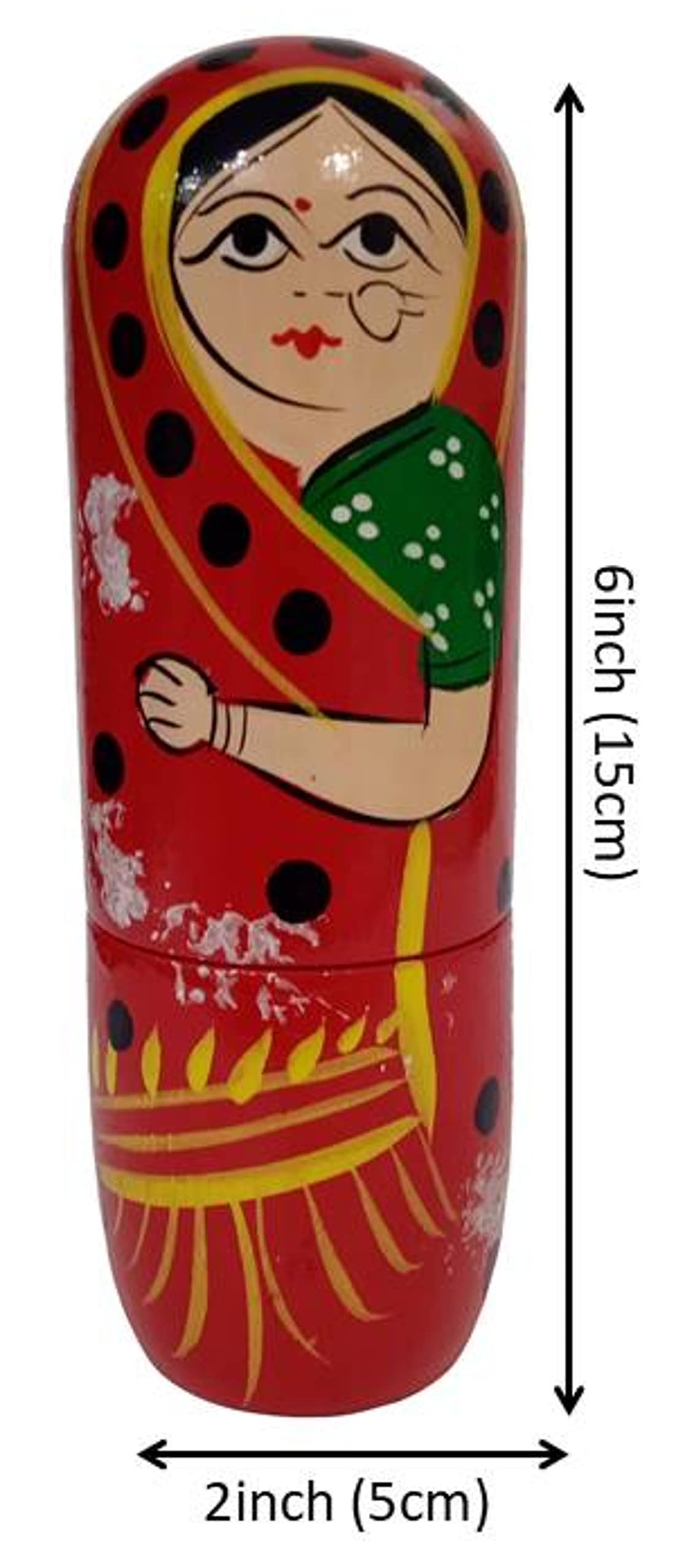 Purpledip Wooden Nesting Dolls (Indian Folk Woman): Hand Painted Russian Matryoshka Stacking Dolls Set of 5 (11702)