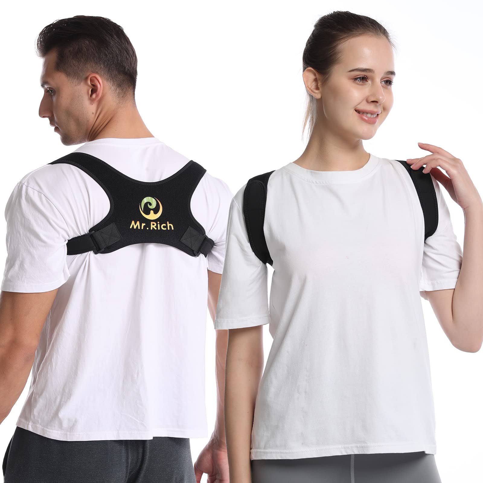 Mr.Rich Mr Rich Posture Corrector for Men and Women Back Brace Unique Anti slip design Fully Black