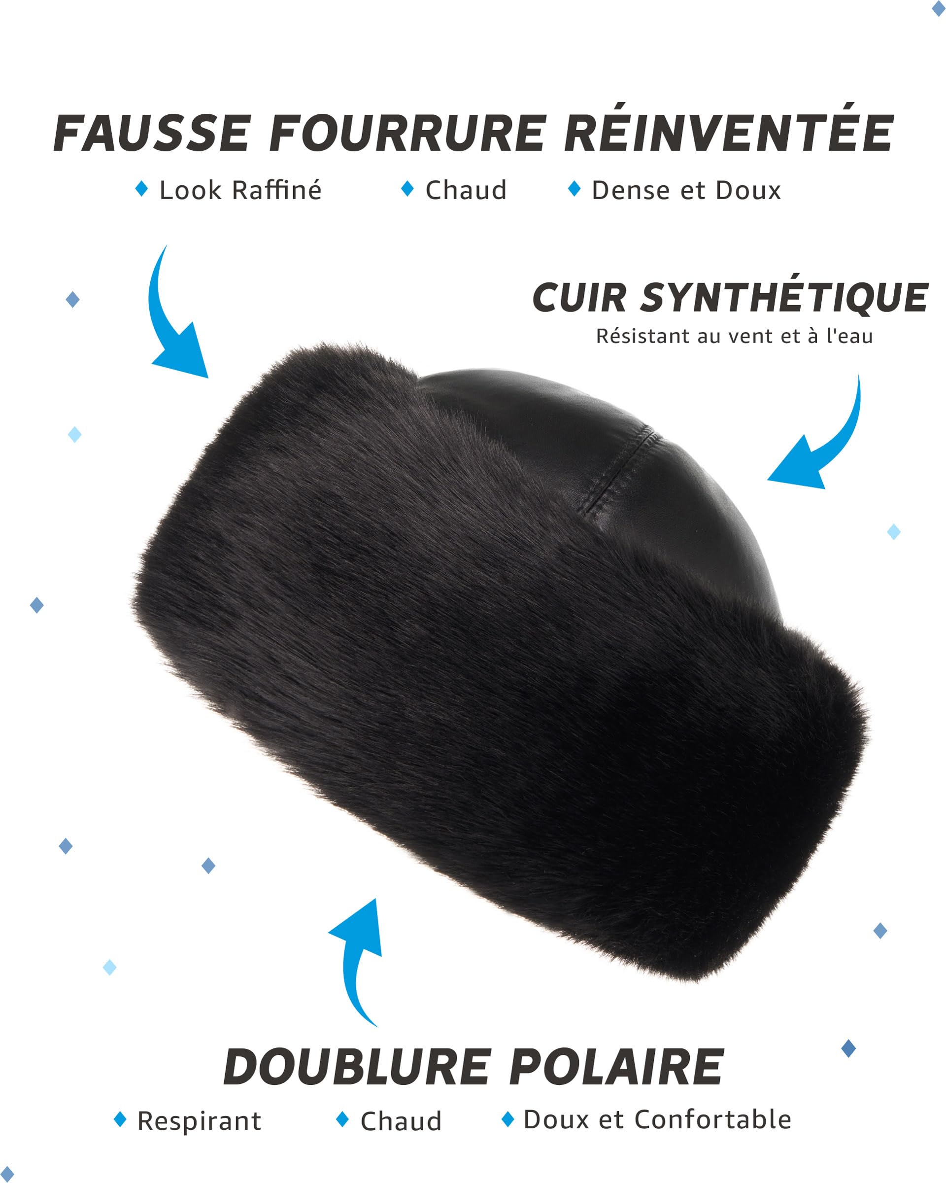 Futrzane Siberian Toque - Chapka Femme Cuir avec Fourrure - Chic Bonnet Hiver
