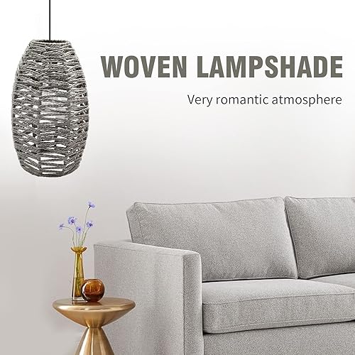 Miniatura 3 de ZUDKSUY Pantalla tejida de cordel, pantalla de araña de ratán, pantalla de repuesto para mesa de pie, pantalla de techo, lámpara de araña (gris)