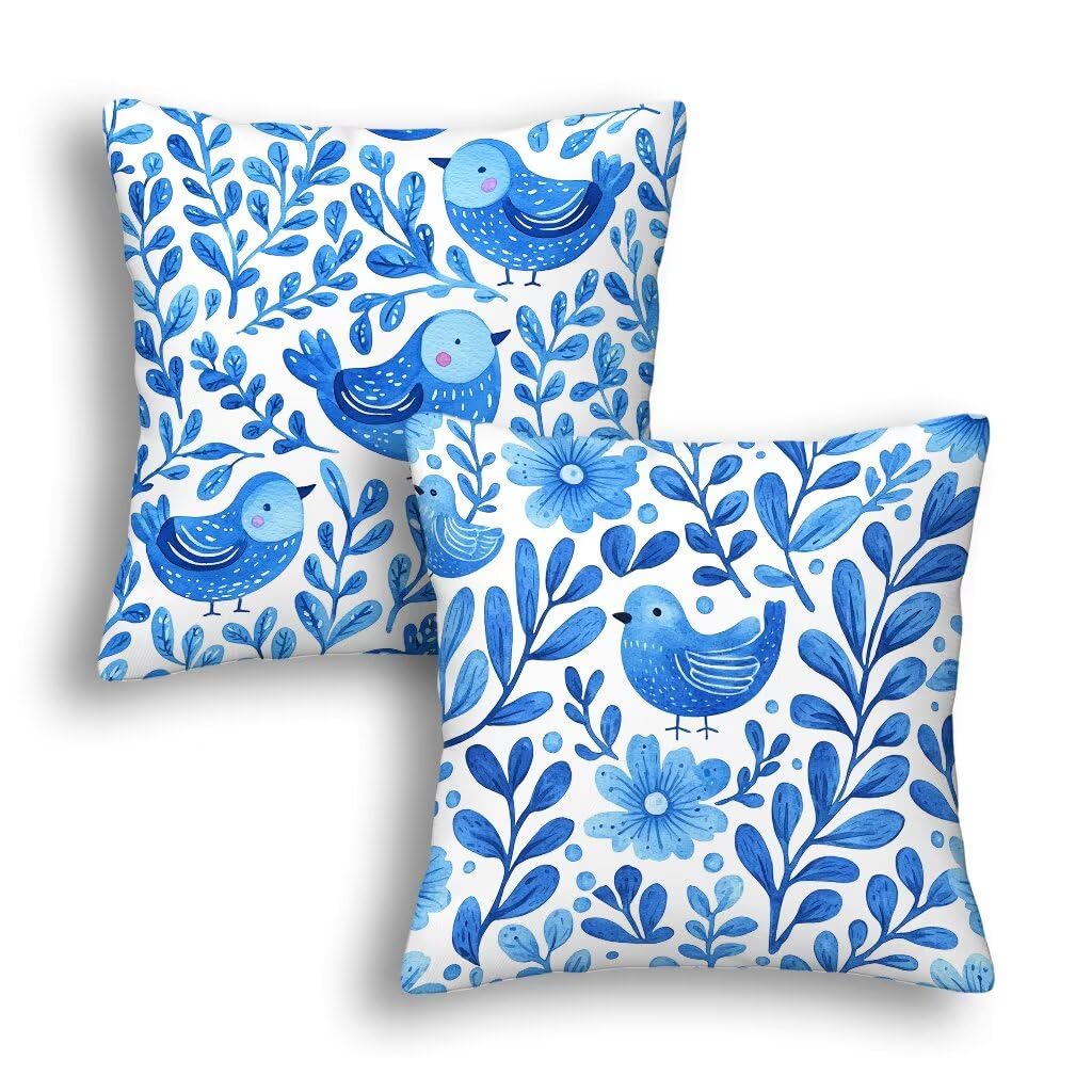 Housse de coussin extérieur imperméable 35x35 taie oreiller canapé jardin lot de 2 bleu oiseau