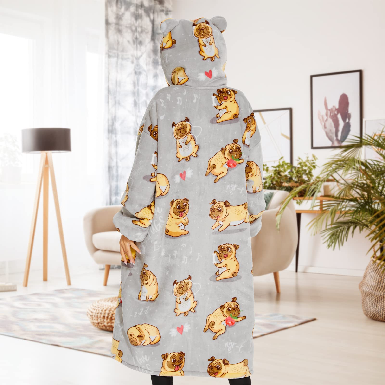 THREE POODLE Felpa Coperta Oversize con Cappuccio, Felpa Gigante Coperta Indossabile con Maniche, Coperta con Cappuccio Ultra Morbida e Calda, Cozy Hoodie Felpa Pile per Donna,Uomini e Bambini, Regalo