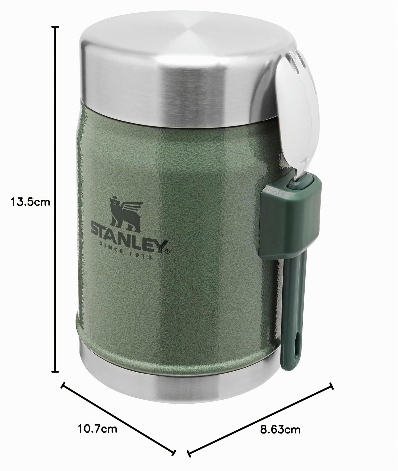Stanley 1913 Classic Legendary Food Jar 0.4L avec Cuillére-Fourchette - Alimentaire Chaud a 7h - Lunch Box Isotherme - Acier Inoxydable - Sans BPA - Hammertone Green