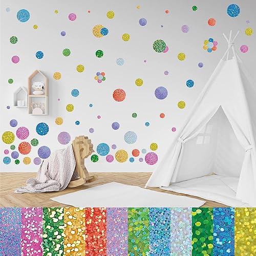 12 hojas de calcomanías de pared con puntos de colores láser brillantes para niños, niñas, dormitorio, sala de juegos, sala de estar, sala de baile,