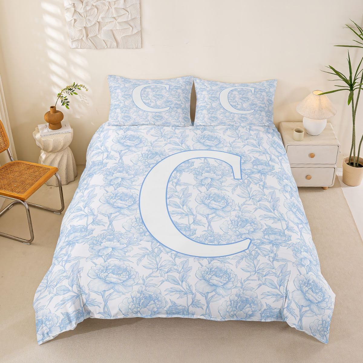 Housse de couette 220x240cm fleurs vintage en microfibre avec 2 taies d'oreiller