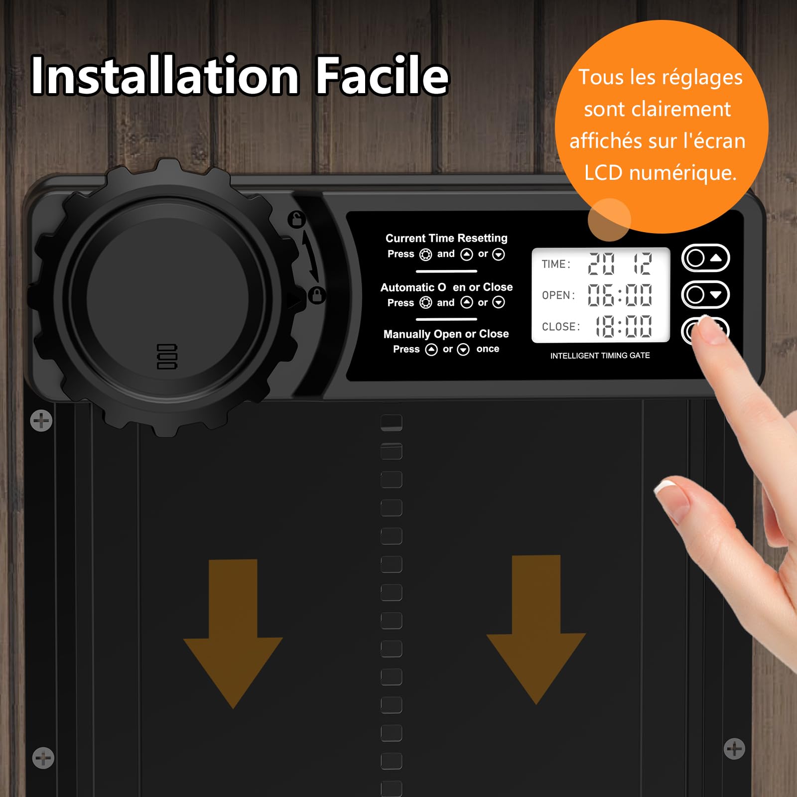 CHAMUTY Porte Poulailler Automatique Batterie avec Écran LCD Programmable Étanche, Porte Automatique Poulailler en Aluminium avec Minuterie, Fonction Anti-pincement, Ouvre-Porte Vertical, Noir