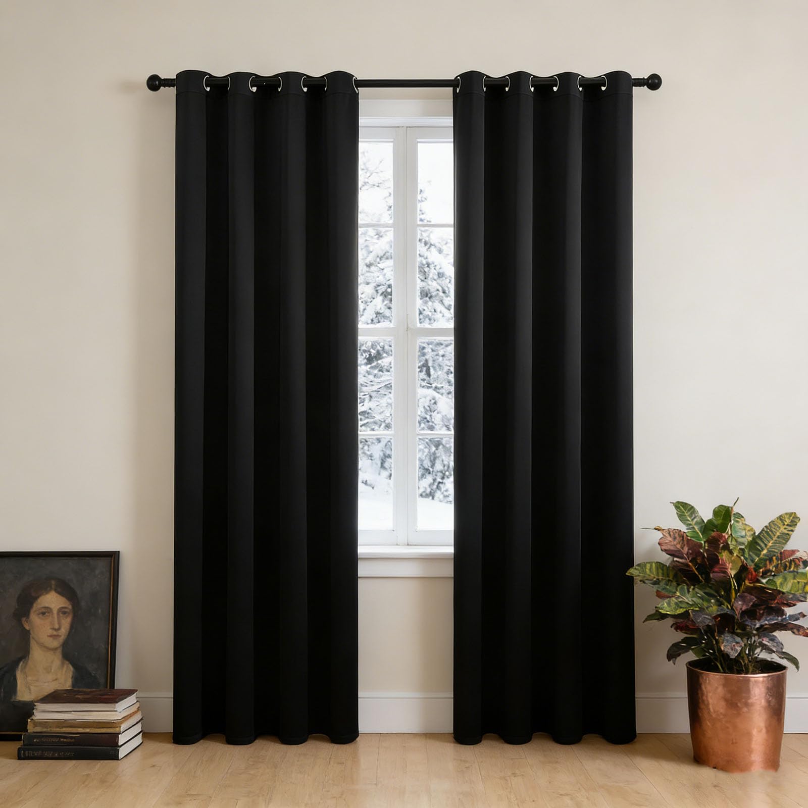 Rideau occultant thermique de qualité supérieure en polyester doux noir