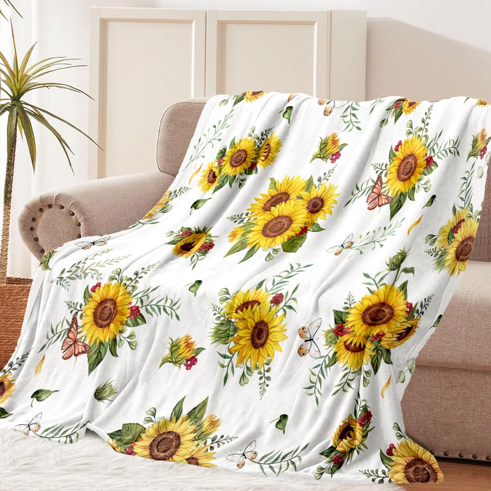 Tupmnbry Sunflower Gifts for Women, Sunflower Butterfly Throw Blanket Super Soft Flannel Throw Blanket Lightweight Fluffy Plush Fuzzy Bed Blanket for Bedding Sofa and Travel 60 x 80 inches — image 1