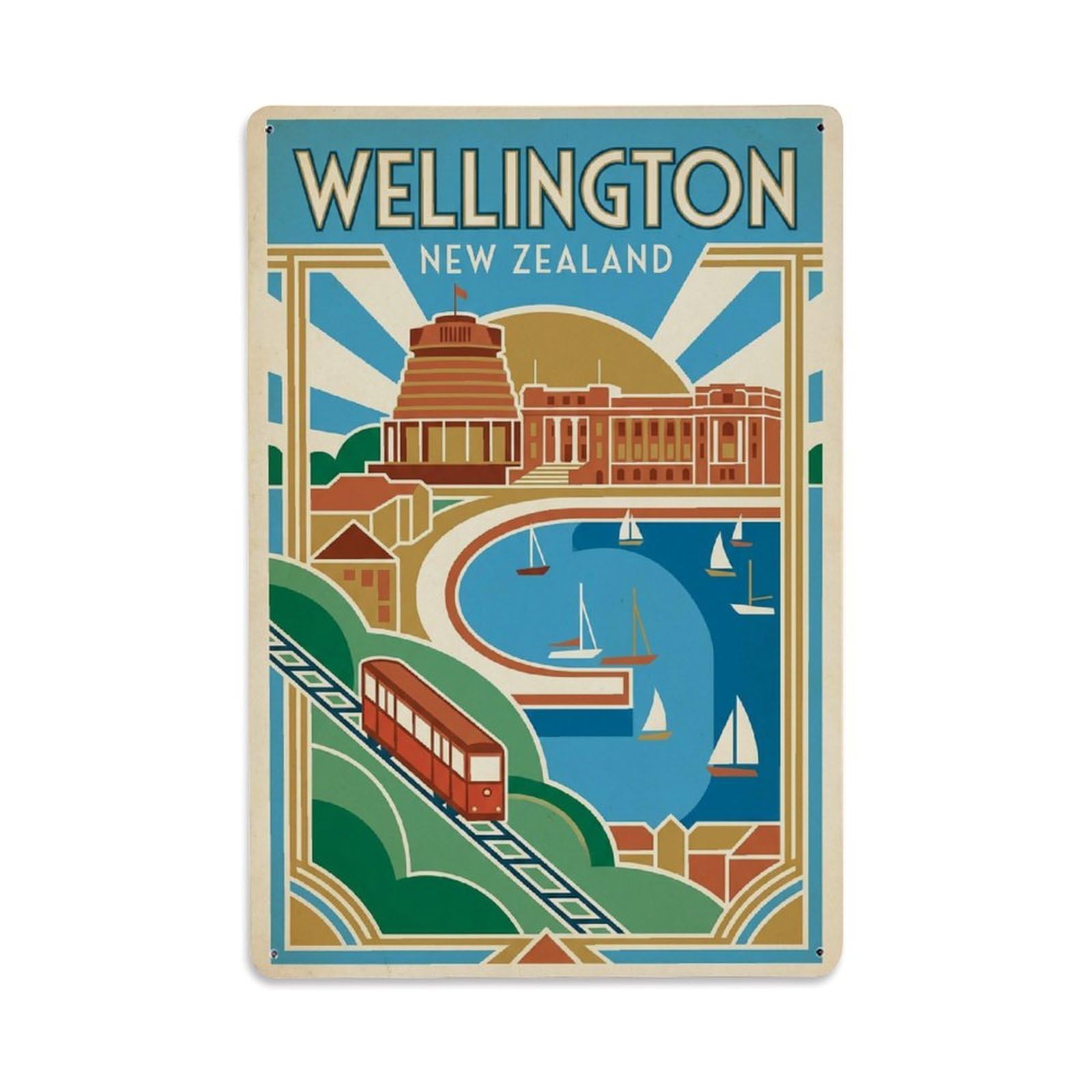 Metal Tin Sign Retro Travel New Zealand Wellington