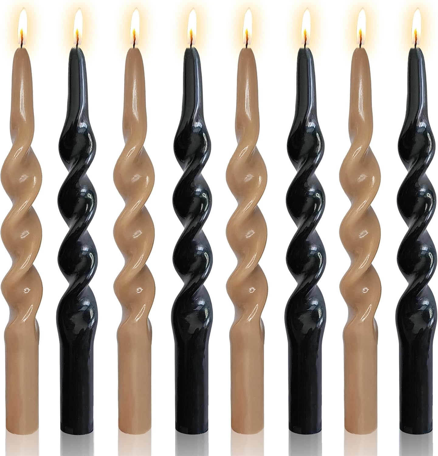 8pcs Brown and Black Spiral Taper Candle Black Candlesticks - Brown Long Candle Sticks Unscented Black Tapered Candles for Home Décor Weddings Festive Seasons Holiday