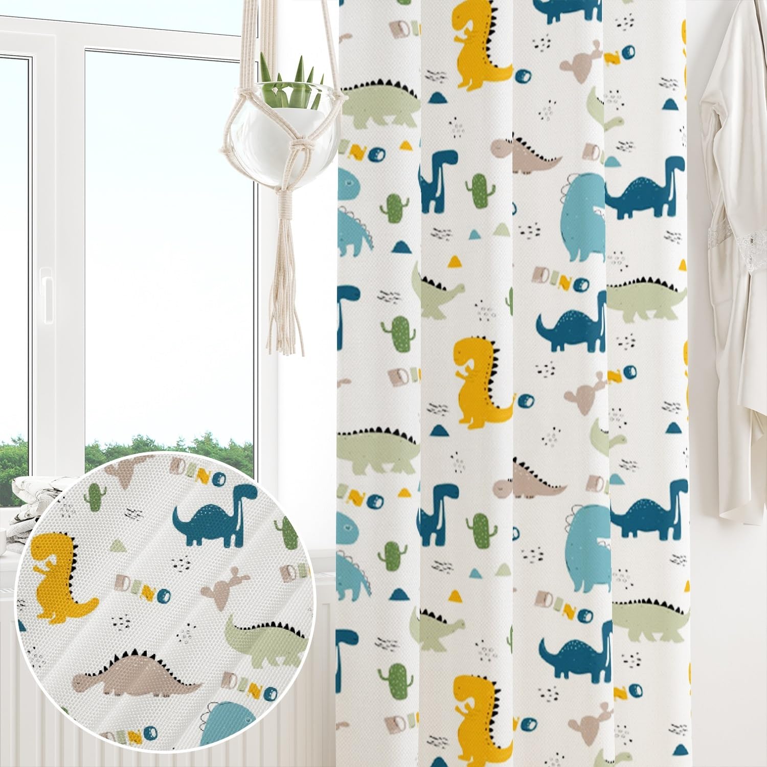 Dinosaurier-Vorhänge für Kinderzimmer Grün Dino-Eier Süßer Cartoon Jura-Wildtiere Fenstervorhänge Vorhänge mit Schlaufe Kinderzimmer Hängender Raumteiler Innenvorhang 135x245cm 1 Panel