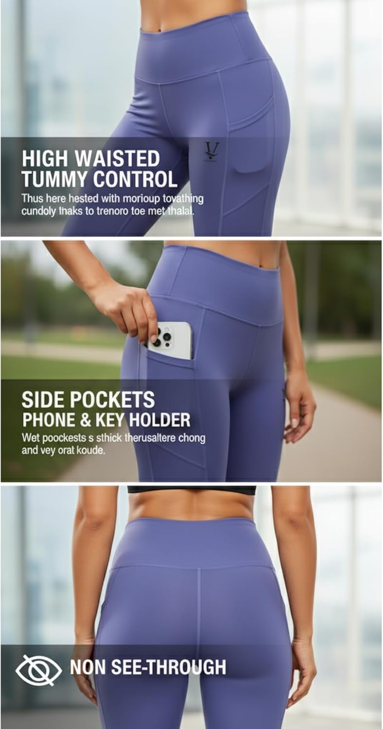 High Waisted Leggings for Women, Tummy Control Workout Pants, Non See Through Athletic Leggings with Pockets - Image 6