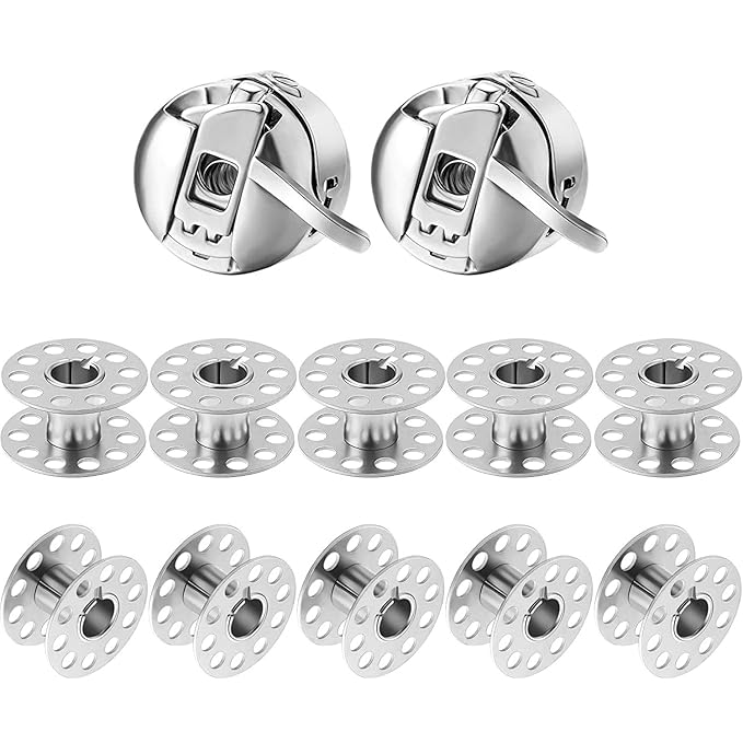 Beadsz Sewing Machine Bobbin Case and 10 Pieces Sewing Machine Bobbins Front Loading Small Class Machines Suitable for Household Sewing Machine Pack of 2 Bobbin Case & 10 Bobbies