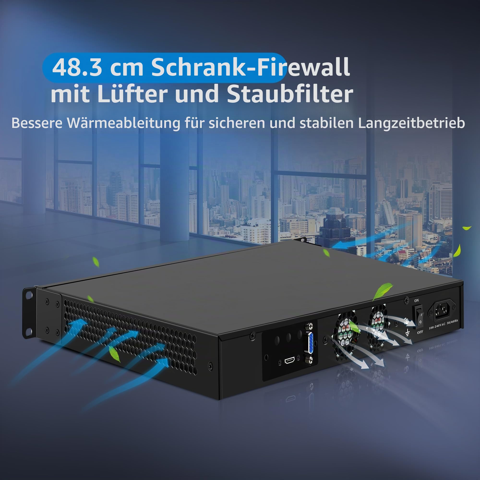 CWWK 1U N100 Firewall Appliance Rackmount, 19” Rack Firewall Hardware mit 6 Ports i226-V 2.5GbE LAN, U1 OPNsense Homelab Server DDR5 8GB RAM 64GB SSD, HD + VGA 2-Display, AES-NI