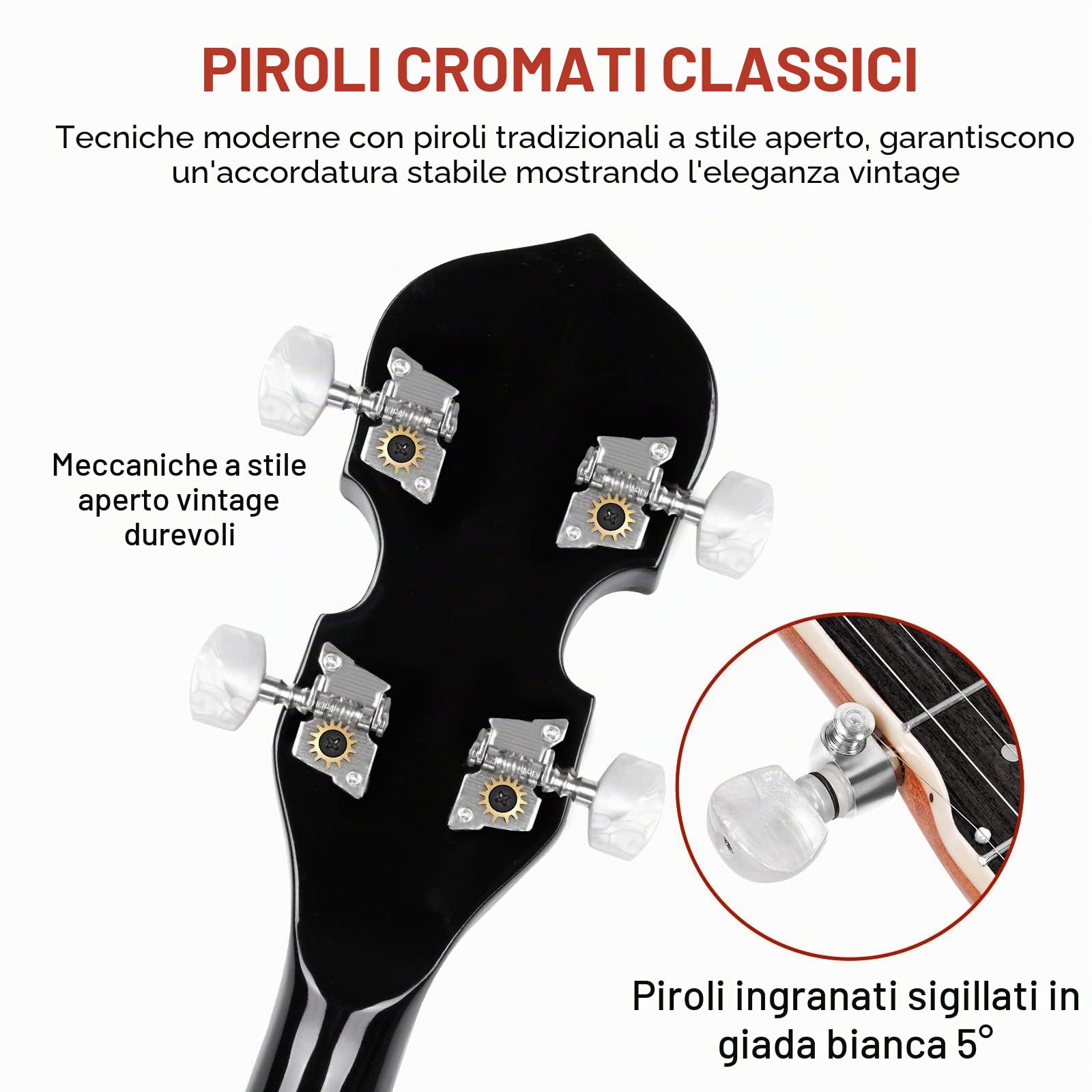 Vangoa Banjo a 5 corde con Remo Testa Chiusa Indietro Solida Banjo con Kit per Principianti, Accordatore, Cinghia, Pick up, Archi, Plettri e Borsa
