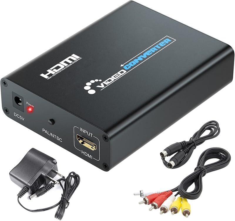 Convertidor HDMI a S-Video, Convertidor HD a Svideo RCA, Adaptador convertidor de audio y video HDMI a AV compuesto CVBS Incluye cables RCA y S-Video