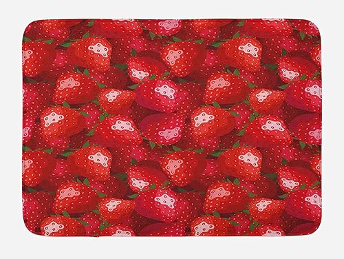 Tapete de baño rojo ilustración de frutas con patrón de fresas vibrante alimento orgánico maduro y jugoso tapete de decoración de baño de felpa con