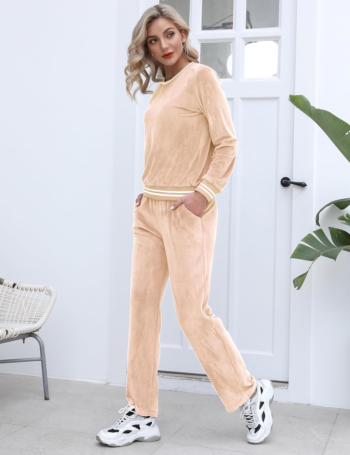 Totatuit Women's Sweatsuit Set Velour Long Sleeve and Pants Sport Sweat Suits 2 Piece Track Suits Outfits with Pocket S-XXL - Image 3