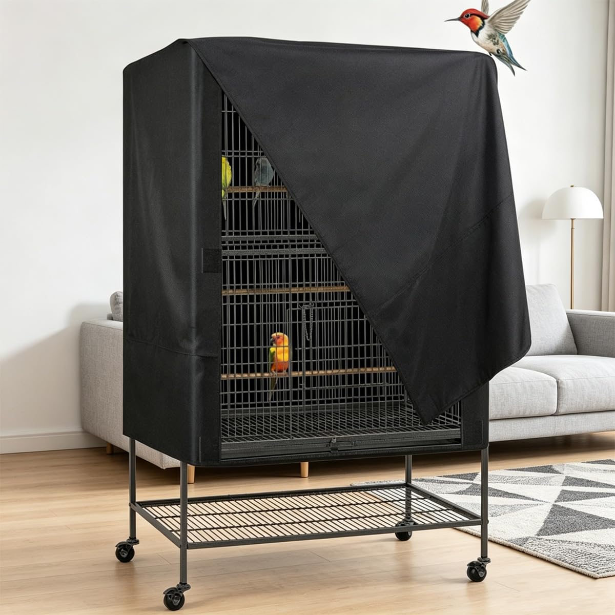 Riven Funda para jaula de loros, transpirable, ligera, lavable, a prueba de polvo, para uso nocturno como mascota, color negro