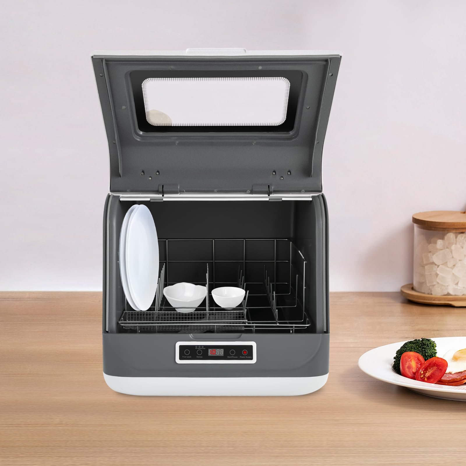 Mini lavavajillas, 800 W, IPX1, lavavajillas de mesa con 3 programas de lavado, pequeño, para oficina, camping, caravana, espacio para 12-20 cubiertos, 45 x 40 x 44,8 cm (blanco)
