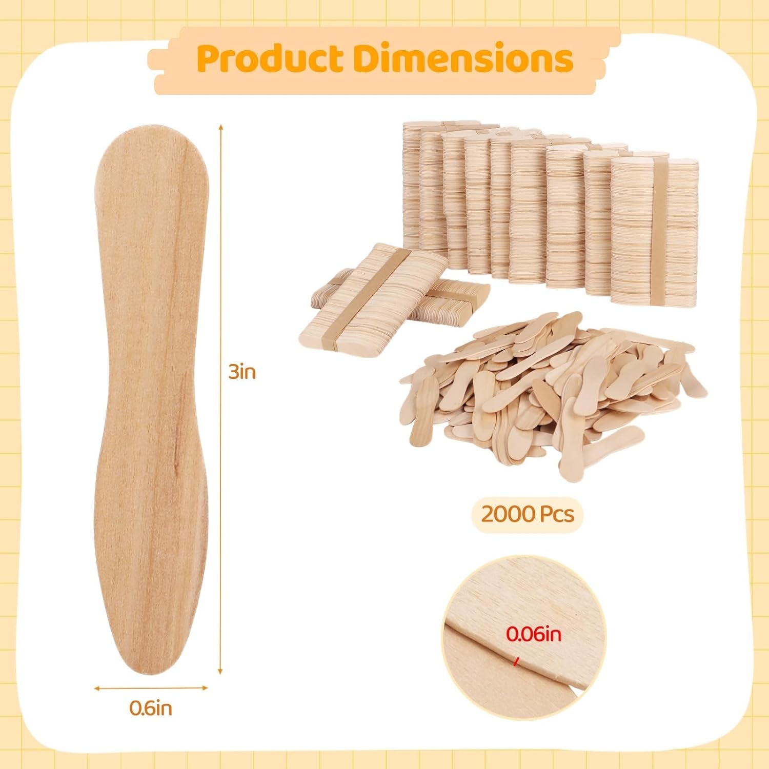 3" Mini Disposable Wooden Ice Cream Spoons, 2000 Pcs Birch Wood Sample Sticks, Tasting Spoons for Small Ice Cream, Wedding & Crafts Dessert Spoons