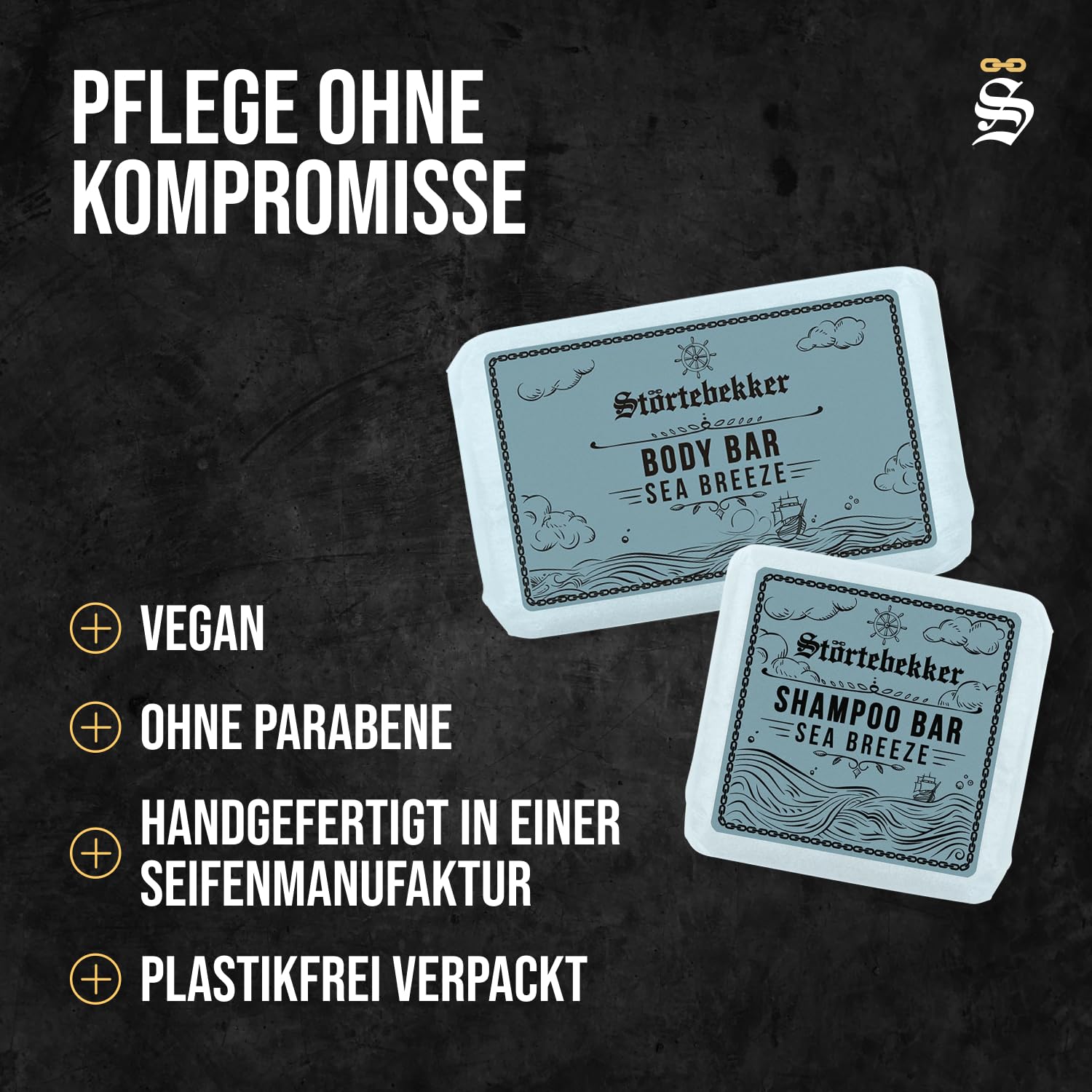 Störtebekker Duschset Hair & Body Festes Shampoo Festes Duschgel Sea Breeze vegan handgefertigt