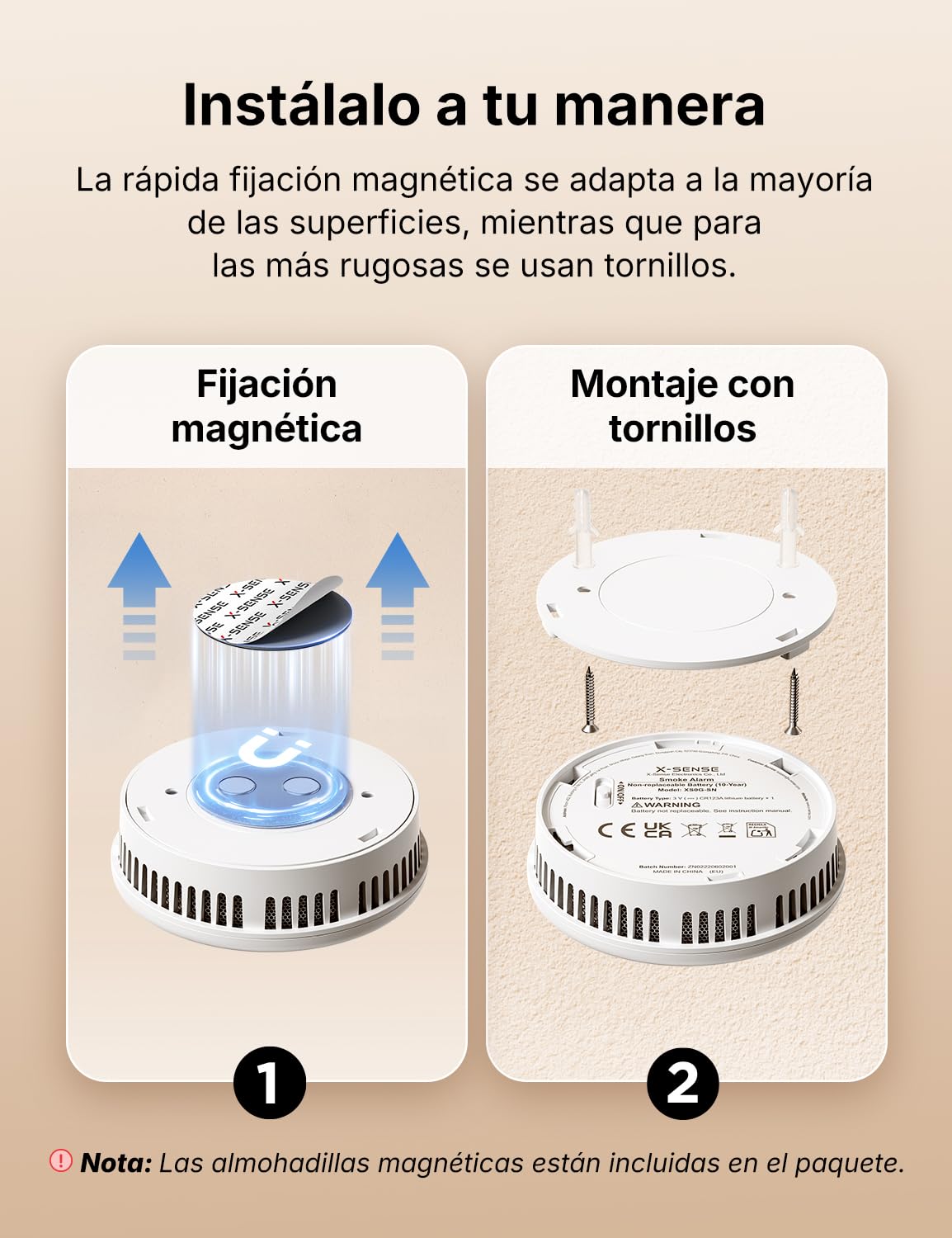 X-Sense Detector de humo con 10 años de vida útil de la batería, alarma de incendio magnética sin perforación, modo de espera sin parpadeo, ultrafino, botón de prueba/silencio, XS0G-SN, pack de 1