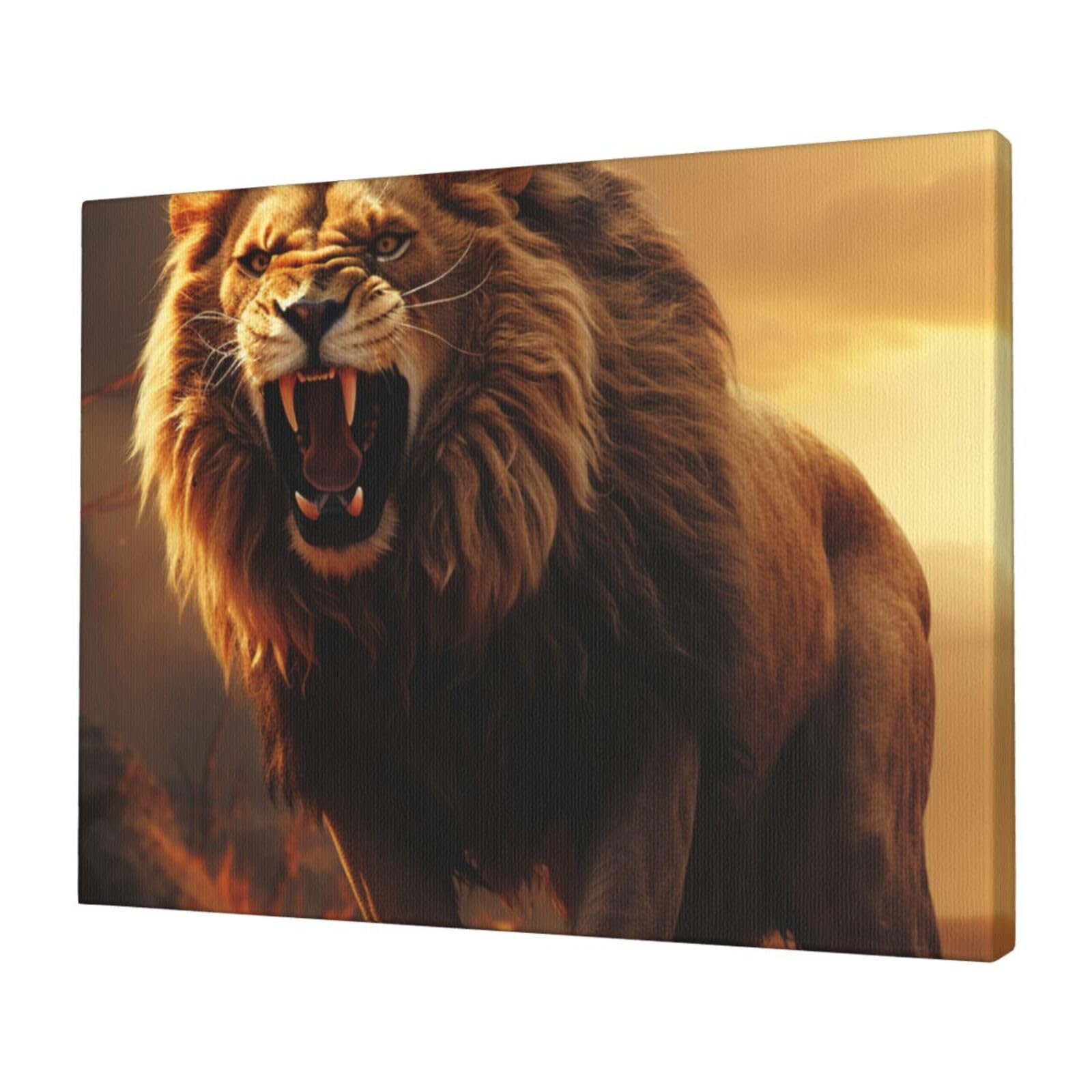 FodPand Canvas Wall Art for Living Room Wall Decor 12"x16" Modern Artwork Painting Pictures Hanging Canvas Prints Angry Roaring Lion Aesthetic Wall Art for Bedroom Bathroom Office Wallart Decor