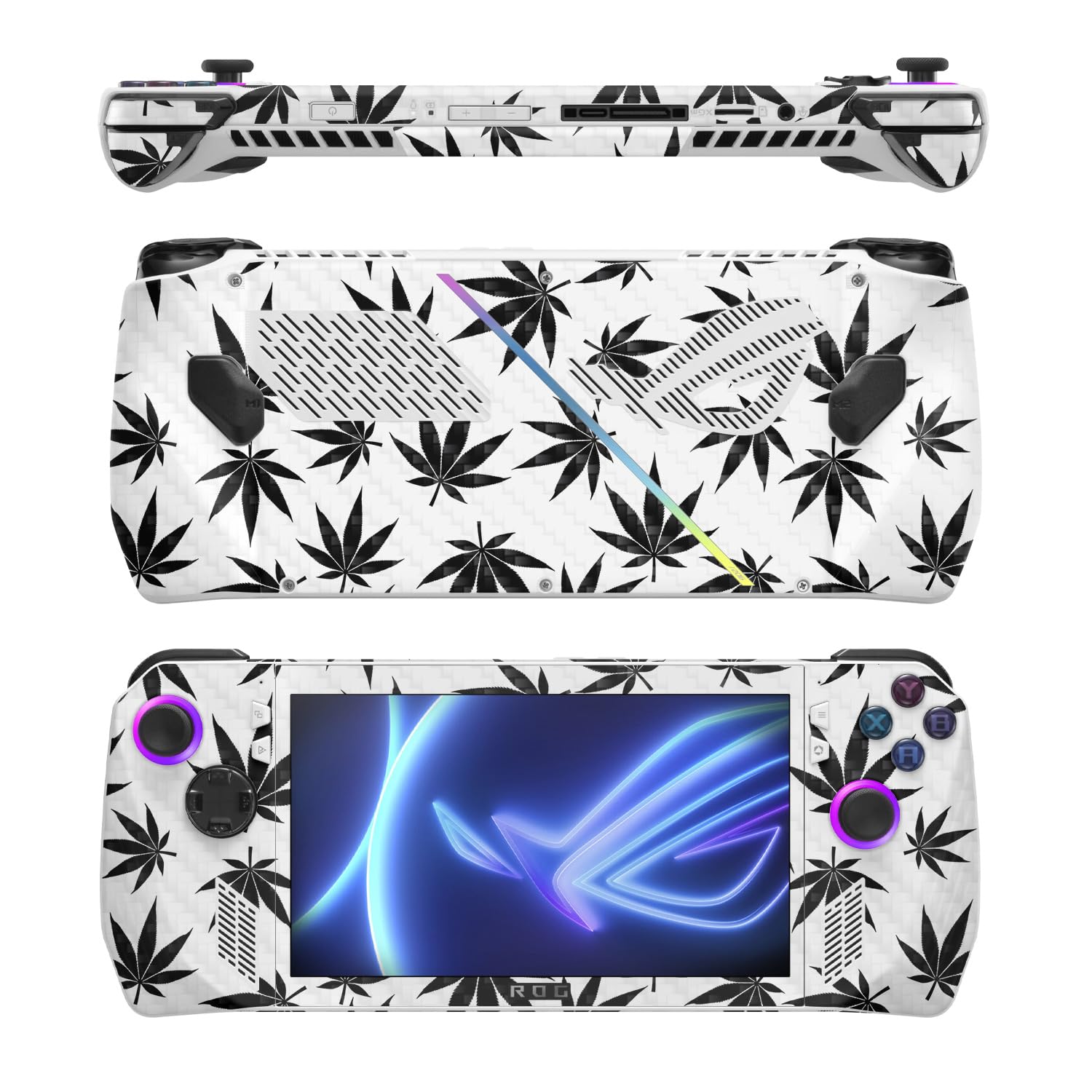 MightySkins Carbon Fiber Skin Compatible with Asus ROG Ally - Pot Leaves Black | Protective, Durable Textured Carbon Fiber Finish | Easy to Apply