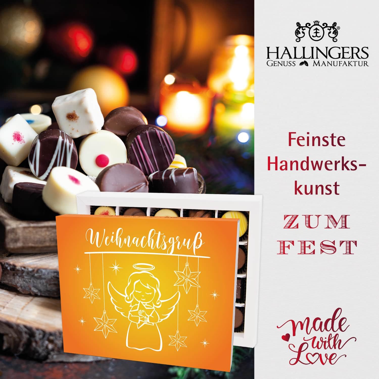 Hallingers Genuss Manufaktur Feinkost Weihnachts-Geschenk-Set - XXL-Geschenkkorb "Frohes Fest" große Selektion Nougat, Müsli, Kaffee, Duftkerze, Gewürz, Schoki & mehr, Weihnachten für Frauen Männer