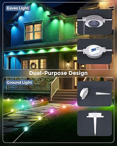 Miniatura 3 de Luces permanentes para exteriores con control remoto, 150 pies con 90 luces LED RGB-IC para iluminación diaria y festiva, IP67 impermeable, más de