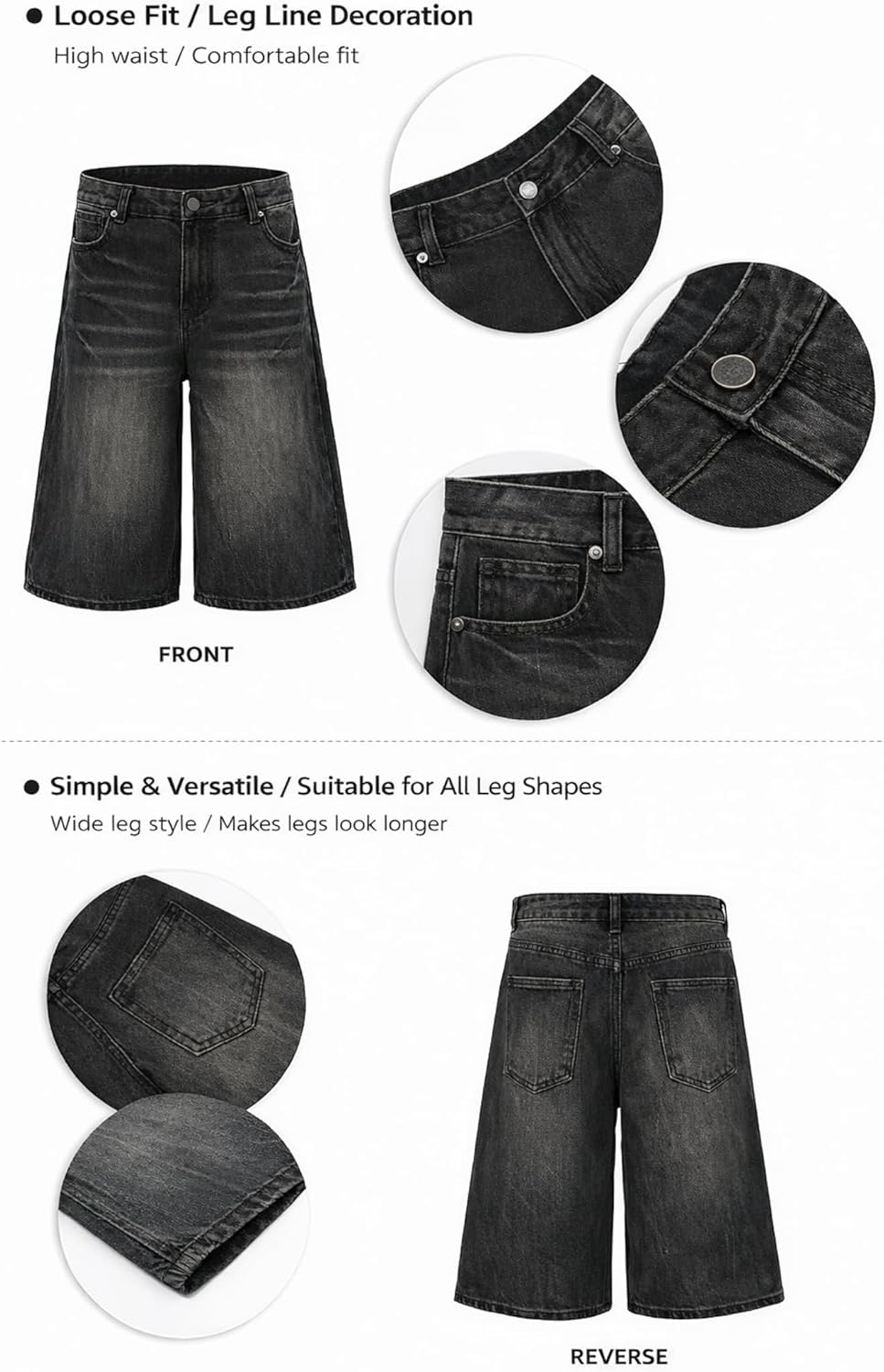 Vamtac Mens Baggy Jean Shorts Y2K Washed Long Denim Shorts Casual Loose Fit Streetwear Jorts - Image 5