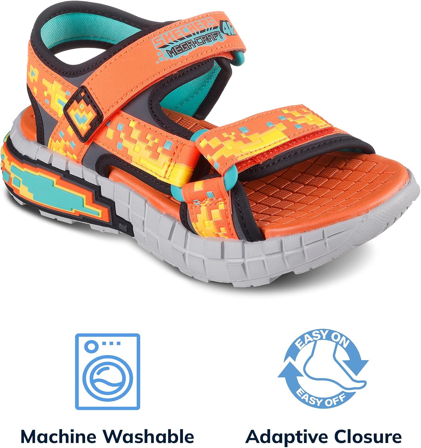 Skechers Boys' Mega-splash 4k | Casual, Adaptive Closure, Machine Washable, Cushioned Footbed