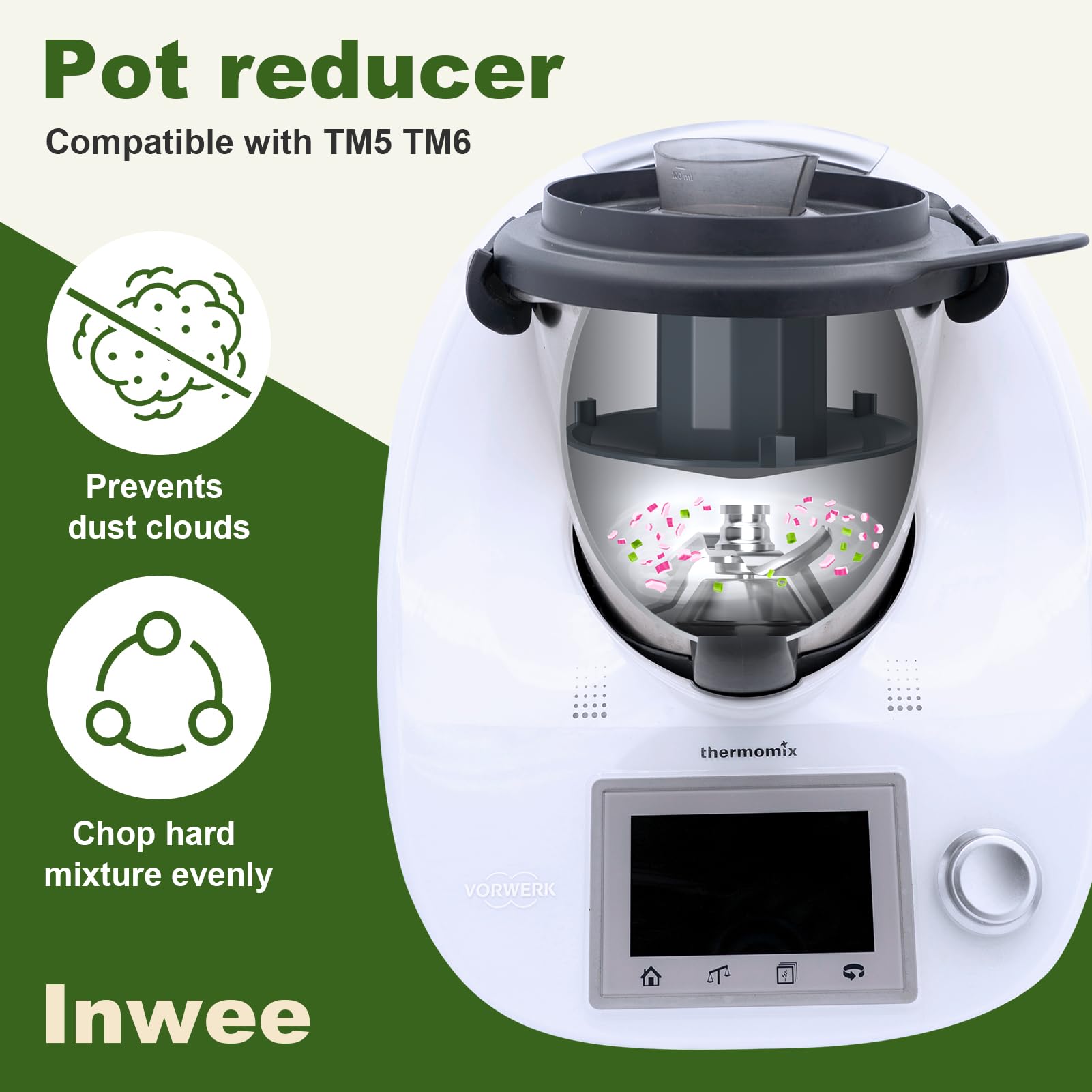Riduttore Boccale per Thermomix, Divisore Ciotola di Impasto Compatibile con Bimby TM6, TM5, per tritare e mescolare, Efficace accessorio bimby per evitare la fuoriuscita di cibo (1 pezzi)