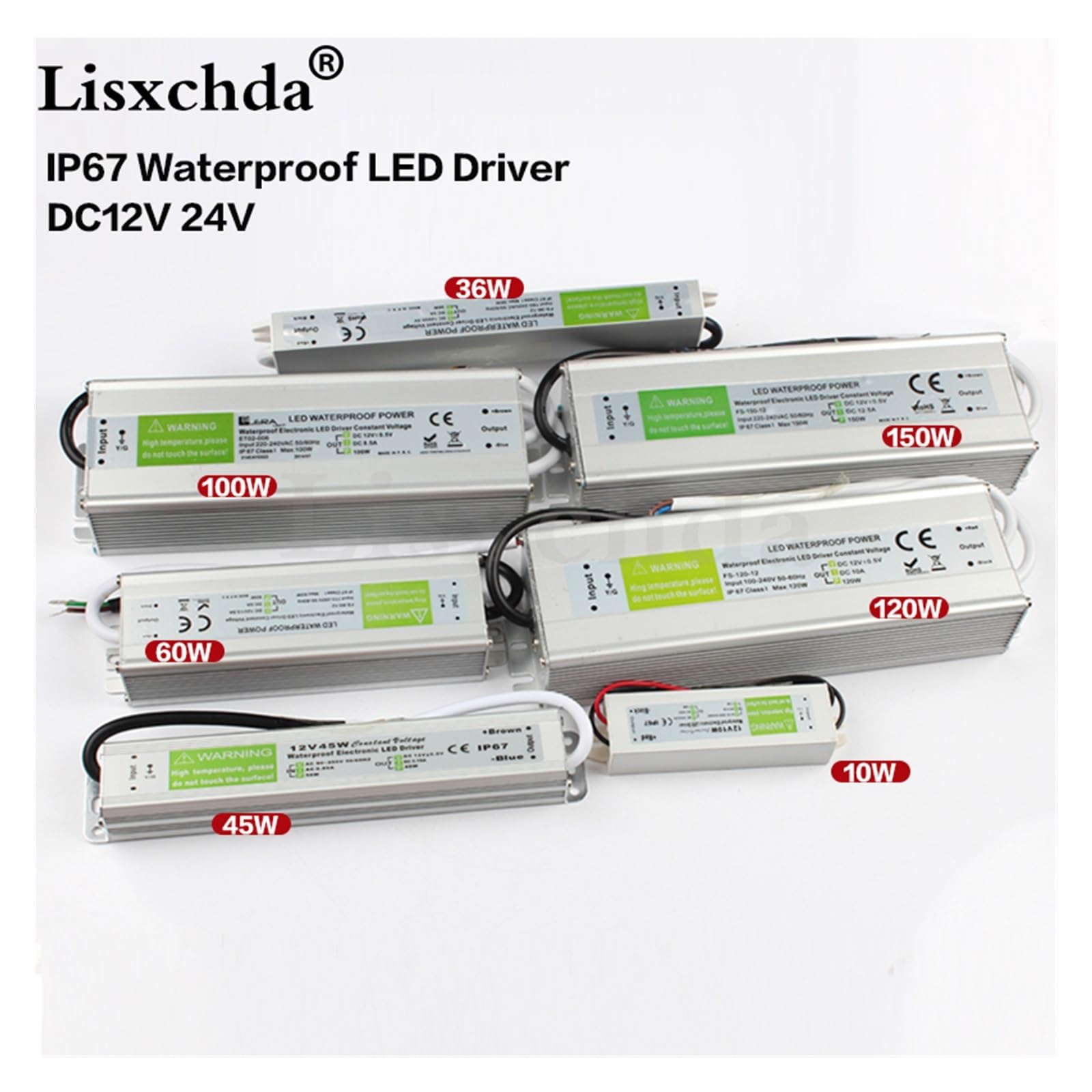 AC110V-260V a DC12V/24V 10W 20W 30W 50W 80W 100W IP67 trasformatore LED impermeabile alimentatore elettronico in lega di alluminio(10W,DC 12V)