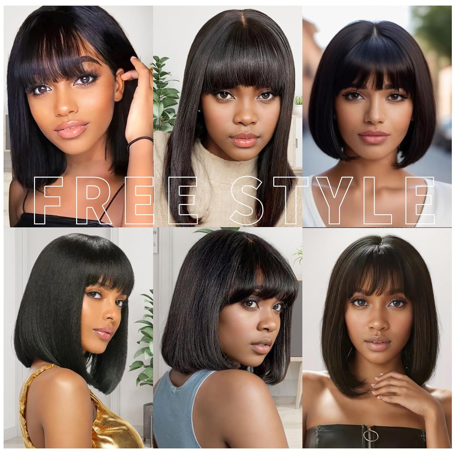 Short Bob Wig with Bangs Human Hair Glueless 180% Density Middle Part Upgraded 2x1 Realistic Scalp Lace Wigs Natural Color Bob Wig Human Hair With Bangs for Women 10 Inch - Image 7