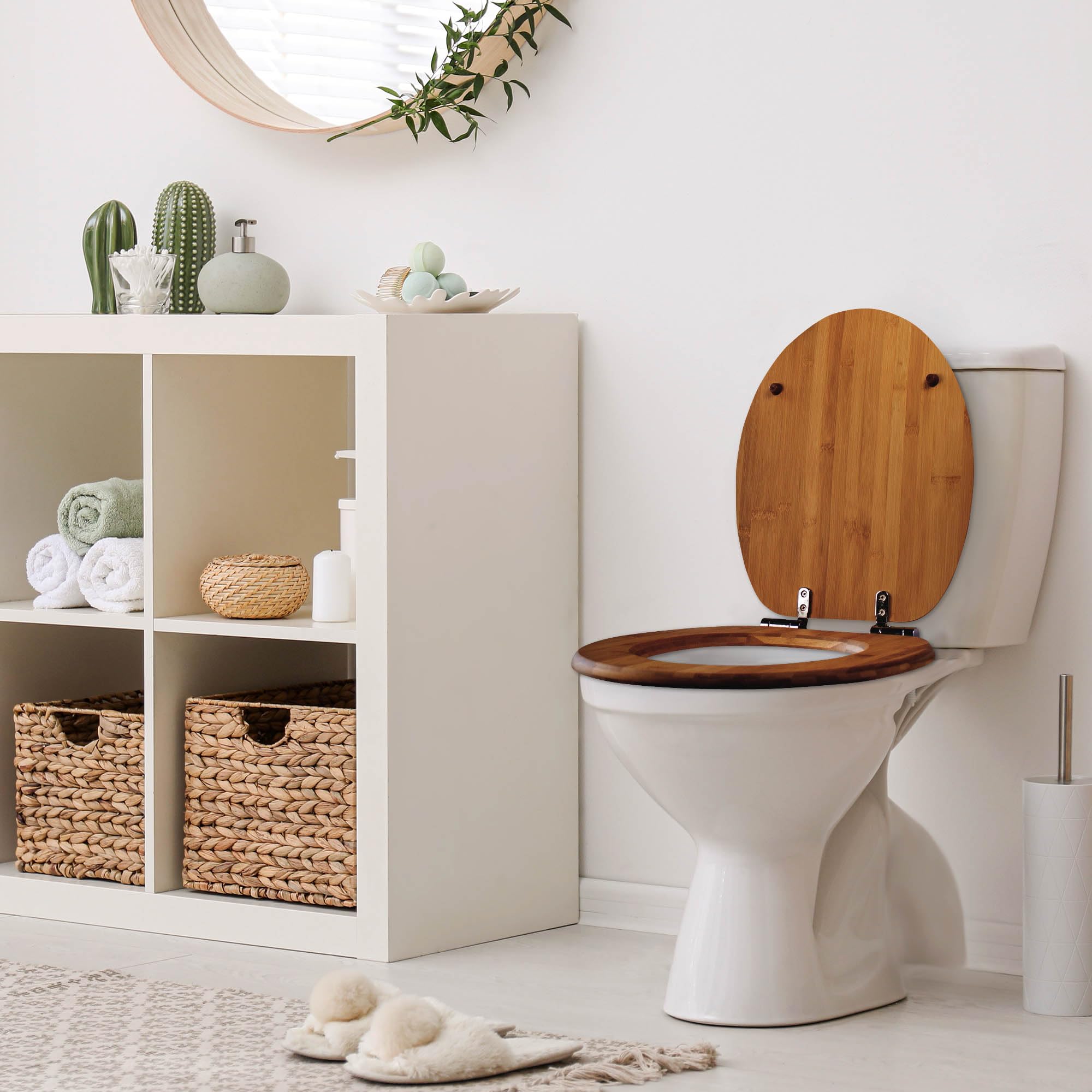 BANJADO Design Toilettensitz aus Bambus, WC-Sitz Holz 45,5x37x5cm, Klodeckel mit Universal Scharnieren und Absenkautomatik, Toilettendeckel