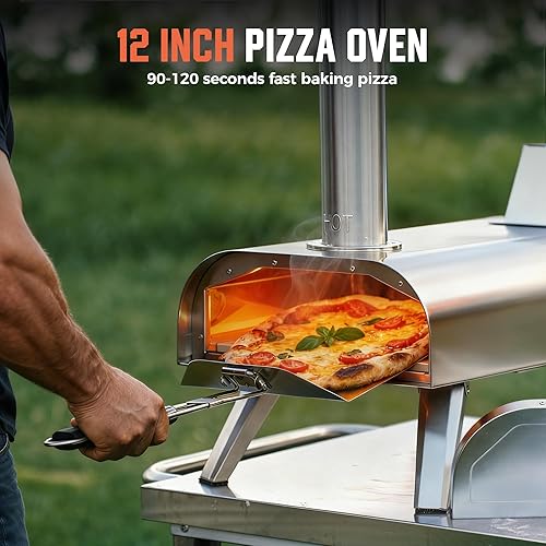 Miniatura 7 de BIG HORN OUTDOORS Horno de pizza multicombustible de 12 pulgadas, horno de pizza portátil para exteriores, leña y gas propano, máquina de pizza de