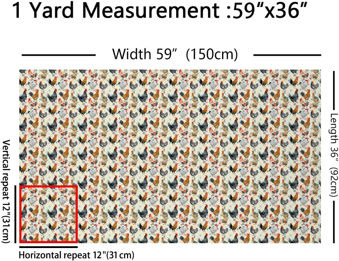 Farmhouse Animals Fabric by The Yard Kids Boys Girls Chicken Upholstery Fabric for Chairs 3 Yard Hen Rooster Waterproof Outdoor Fabric Decor Floral Vintage Reupholstery Fabric Decor